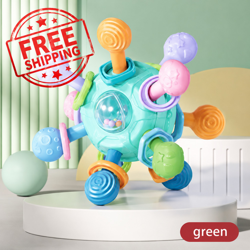 Baby Manhattan Grasping Ball – 3-in-1 Teether, Rattle, and Soft Rubber Grasping