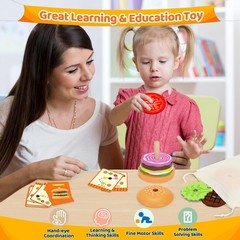 Jumlys Montessori Wooden Burger Stacking Toys for 2, 3, 4, 5 Year Olds, Fine …