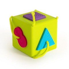 Silver Shape Sorting Cube with Silicone Shapes for Tactile Learning 10 Months+