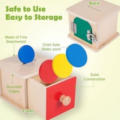 2-in-1 Montessori Coin Lock Box Toy for 1 Year Old | Object Permanence Skills, W