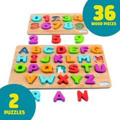 Wooden Puzzle ABC and 123 Theme 2 Pack