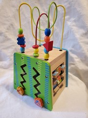 Animal Themed Wooden Activity Cube With Bead Maze, 5 In 1 Activity Cube