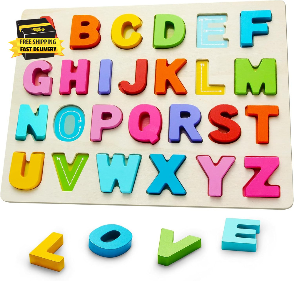 Wooden Puzzles for Toddlers, ABC Alphabet Puzzle, Learning Toys, Preschool Learn