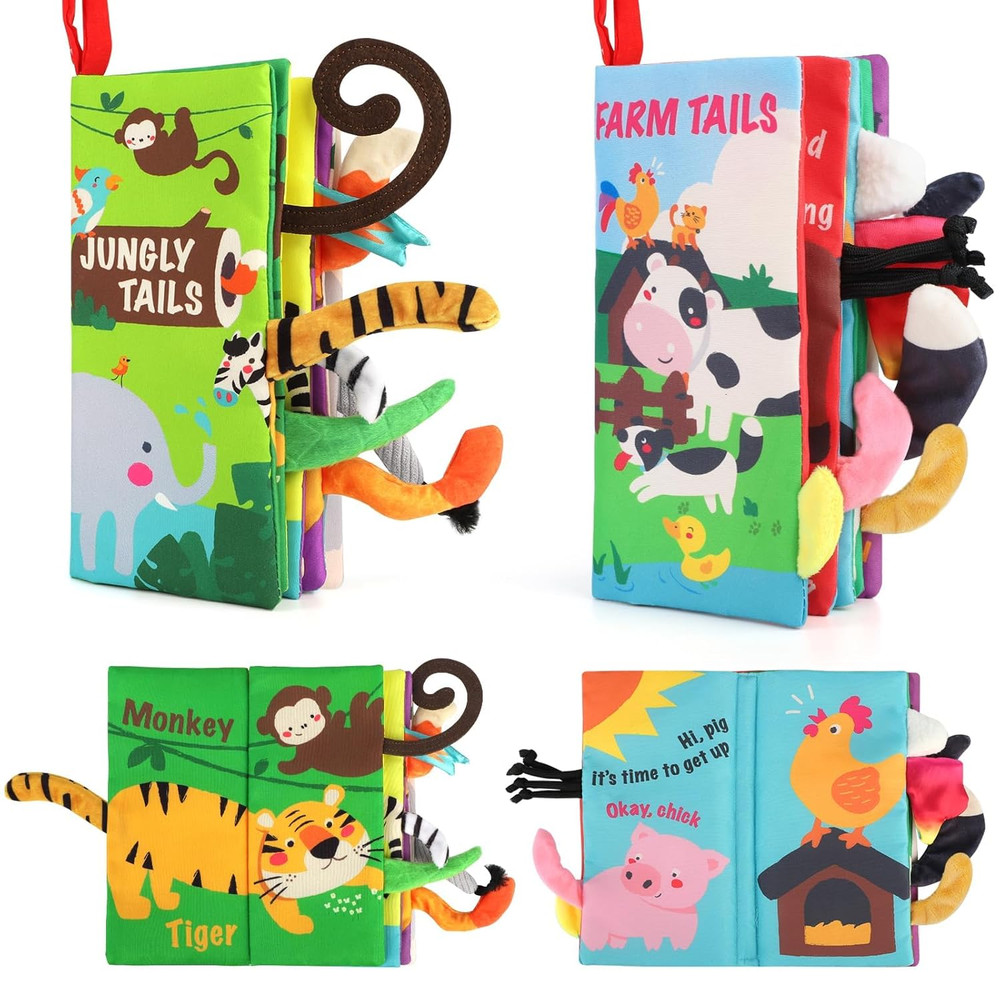 2pc Baby Books 0-6 Months,Touch Feel Sensory Cloth Crinkle Soft Books,Tummy Time