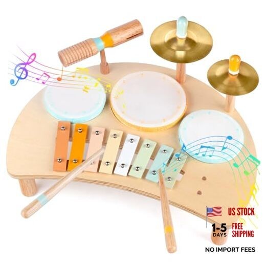 Kids Drum Set Montessori Musical Instruments for Toddlers 1-3, Multicolored