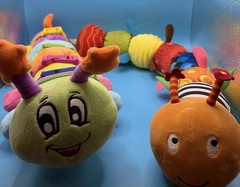Infant Sensory Caterpillar Plush Toys Developmental Buckles Zipper Crinkle Lot 2