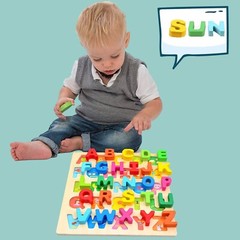 New — Baby Kids Learning Toys Wooden Alphabet Number Puzzle ABC Letters Board
