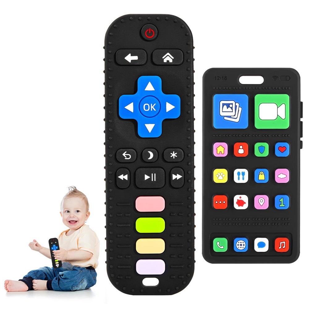 Teething Toy for Baby 3 6 12 18 Months, Realistic Phone & Remote Control