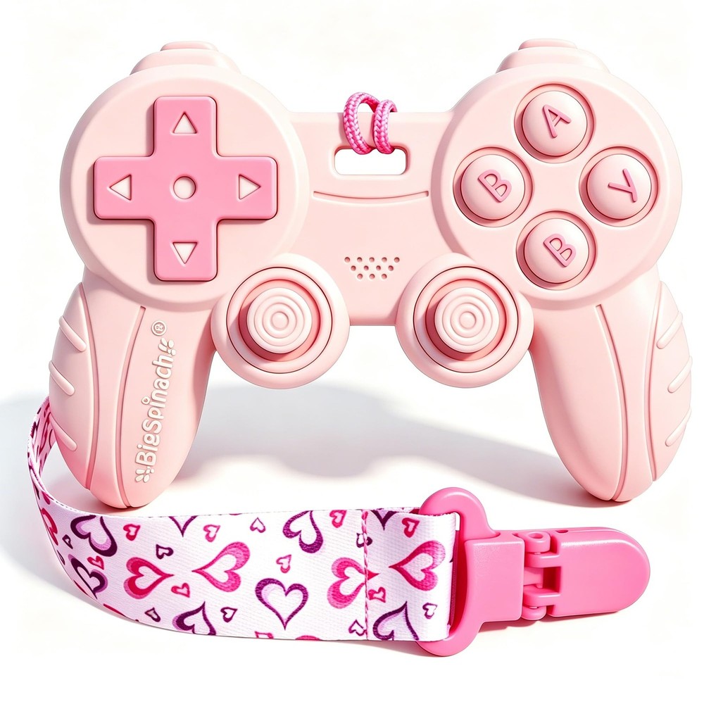 Cool Remote Game Control Teething Toy for Babies 0-6 6-12 Months,Game Pink