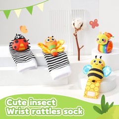 Baby rattles 0-6 Months, Cute Soft Newborn Wrist Rattle Foot Finder Socks Set,