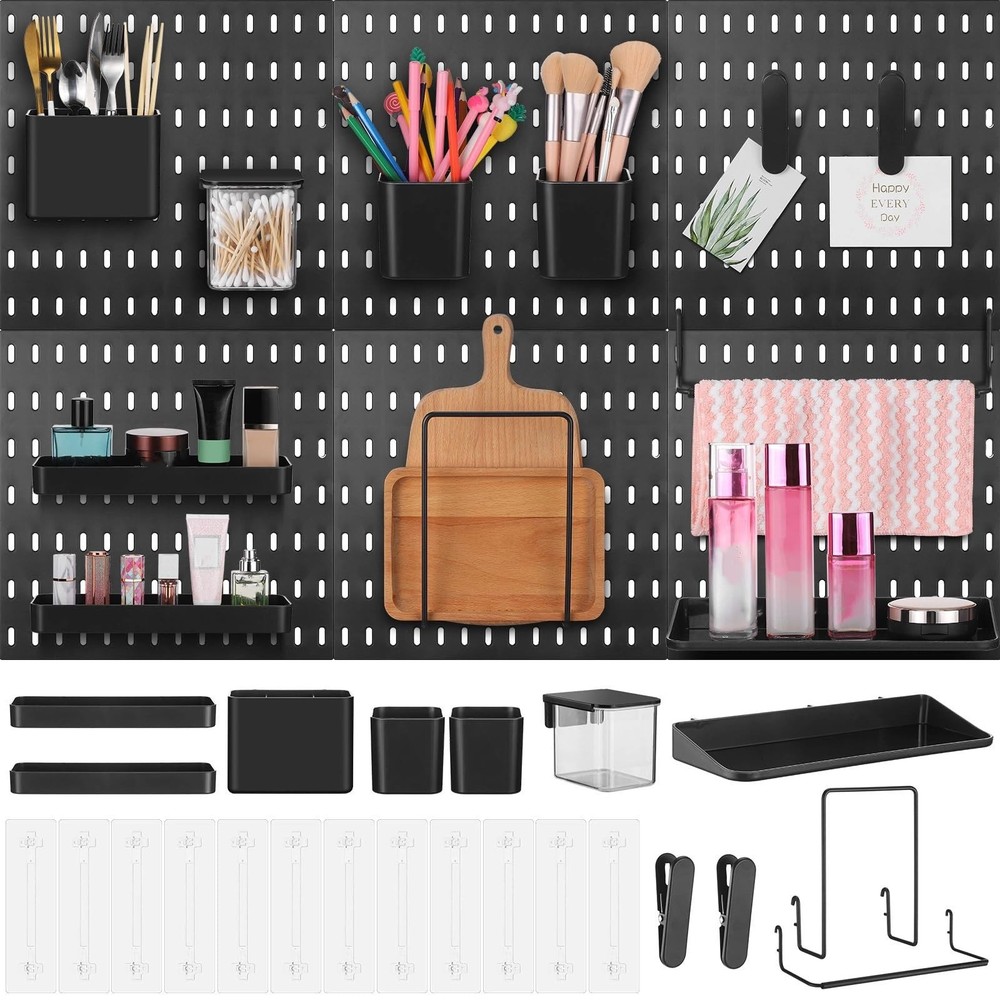 Unittype 17 Pcs Peg Board Combination Kit, 6 Plastic Wall Pegboard with 11 Ac…