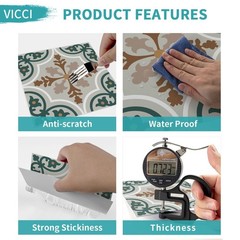 VICCI 24pcs Floor Tile Stickers Easy Peel and Stick Backsplash Wall Tiles Dec…