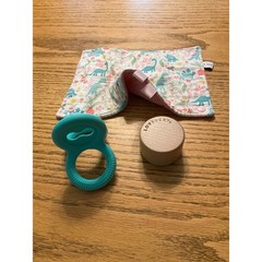 Lovevery Baby Toy Bundle Silicone Teether Wooden Cup Bloom Tiny Dinosaur Wrap