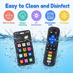 Baby Silicone Remote and Phone Teether, 2pack Teething Toy for 3 Black 2