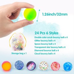 24 Pieces Bouncy Balls 32mm Bounce Balls 6 Styles High Bouncing Balls Toys fo…