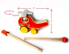 Natural Wood Helicopter Push Toy, Classic Fun for Young Children and Toddlers