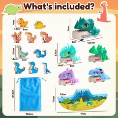 Dinosaur Toys for Kids 2-4, Dinosaur Set for Toddlers 1-3, Wooden Stacking To…