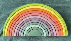 AWESOME 12 PC WOODEN PASTEL RAINBOW STACKER TOY! STACKING! COLORS