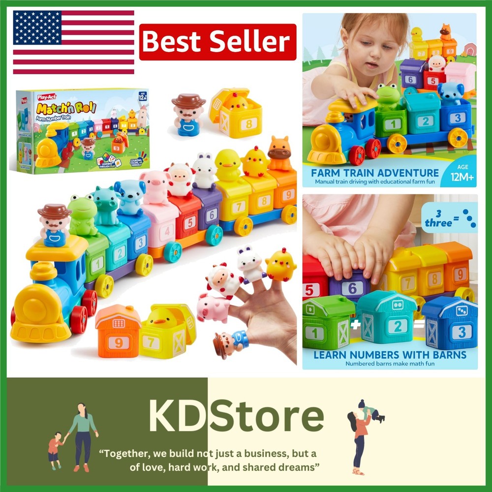 Interactive Counting & Sorting Train Set for Toddlers – 9 Farm Animals Included