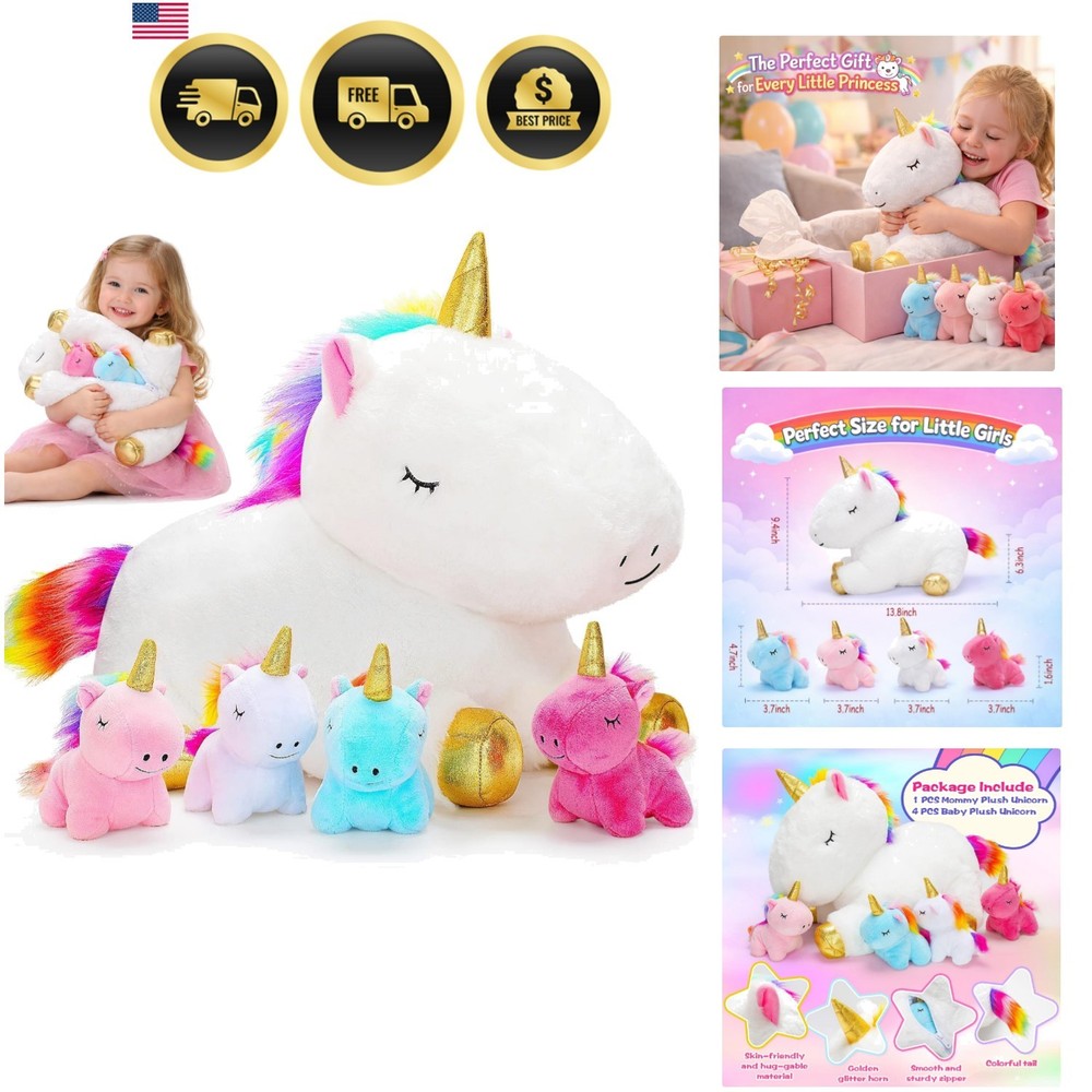 Toys for Girls Ages 0 1 2 3 4 5 6 7 8+ – Unicorn Mommy Stuffed Animal with 4…