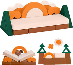 18PCS Modular Kids Play Couch – Junlge Theme Toddler Couch Building Fort, Conver