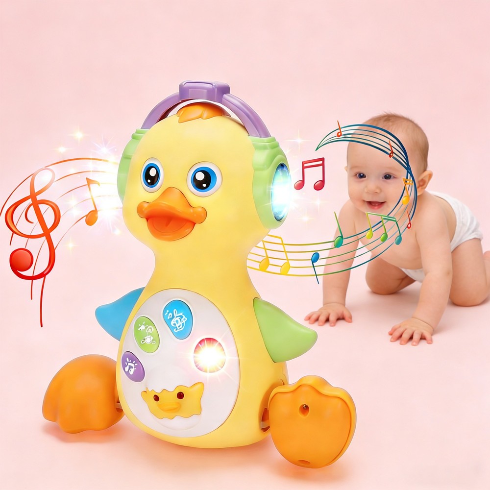 Baby Musical Light Up Duck Toy, Dancing Crawling Tummy Time Toys,0-18 Month Gift