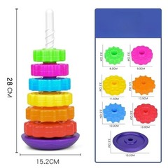 Baby Spinning Stacking Toys for Toddlers 1-3, Rainbow Ring Stacker Montessori To