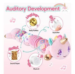 Baby Sensory Toys 0 – 12 Months, Musical Animal Stuffed Plush Unicorn Pink. NOB