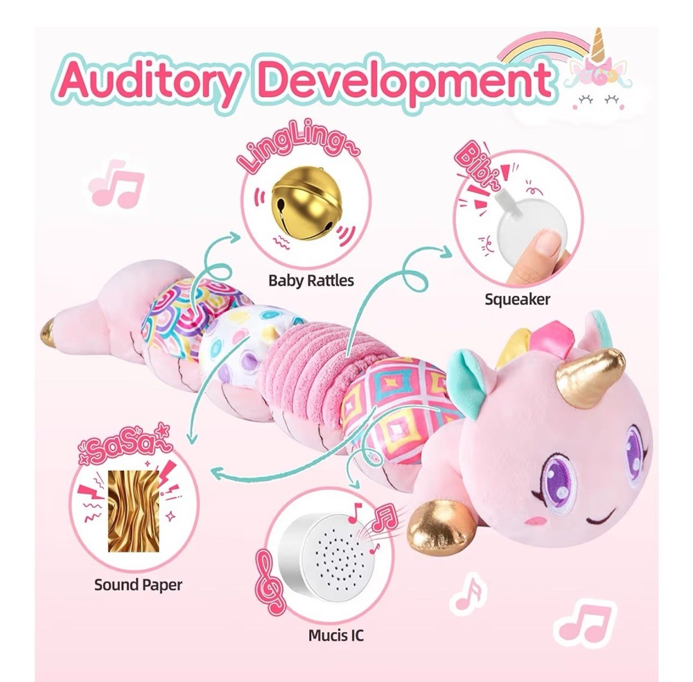 Baby Toy 0 – 12 Months, Sensory, Music, Animal Stuffed Plush Unicorn Pink No Box