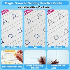 Reusable Handwriting Practice Books for Kids Grooved Writing Workbook Set 4-Pack