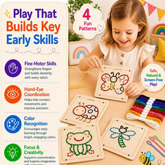 Montessori Wooden Lacing Toys for Toddlers and Kids Ages 2-4 5-7, Sewing Kit Fin