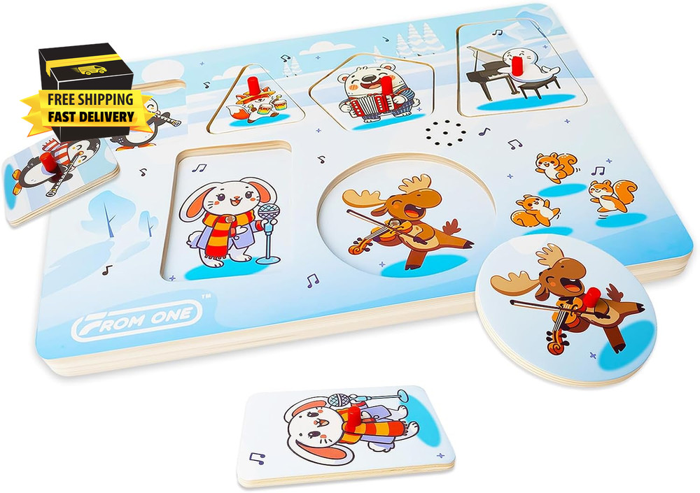 Wooden Sound Puzzles for Toddlers 1-5 with 6 Arctic Animals & Music | 6 Arctic A
