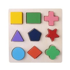 Wooden Montessori Geometric Shapes Puzzle Sorting Math Blocks Kids Preschool Edu