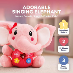 Musical Toys Gift for Baby Newborn 0-6 Month Infant – Plush Elephant Pink