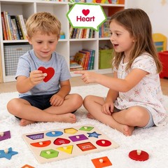 Montessori Wooden Peg Shape Puzzles for Toddlers 1-4, Sturdy Easy-Grip Education