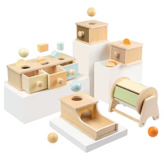 Wooden Coin Box Montessori Baby Learning Toy Drawer Game Ball Box