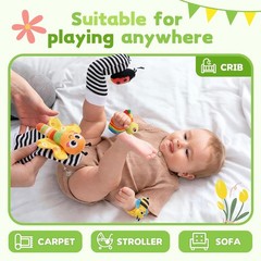 Baby rattles 0-6 Months, Cute Soft Newborn Wrist Rattle Foot Finder Socks Set,