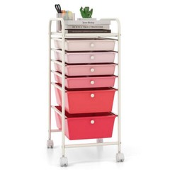 6 Drawers Rolling Storage Cart Organizer-Pink – Color: Pink