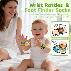 Baby rattles 0-6 Months, Cute Soft Newborn Wrist Rattle Foot Finder Socks Set,