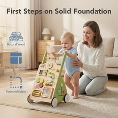 Wooden Baby Walker Push Toy with Wheels,Speed Adjustable,Montessori Activity Toy