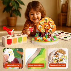 Montessori Wooden Preschool Educational Toy Ages 3-5 – Apple Picking Magnetic Fr