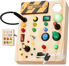 Montessori Busy Board Toys Wooden Sensory Toy For Toddler w/ LED Light Up Switch