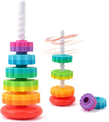 Baby Spinning Stacking Toys, 1-3 Rainbow Ring Stacker Montessori Toys for Babies