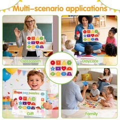 Montessori Wooden Peg Shape Puzzles for Toddlers, Sturdy Easy-Grip Educationa…