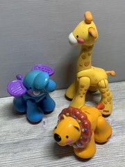 Fisher Price Rattle Animals Lot of 3 Lion Giraffe Elephant Baby Toys