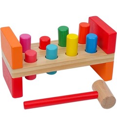 Montessori Pounding Bench Toy for Toddlers 1-3, Wooden Hammer & 8 Pegs, STEAM Le