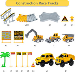 Kids Toys 253 PCS Construction Race Tracks Toy for 3 4 5 6 7 8 Year Old Boys Gir
