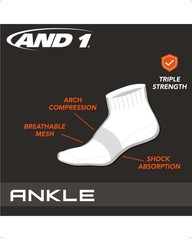 AND1 Men’s Socks – Athletic Cushion Quarter Cut Socks (24 Pack) Black/Grey
