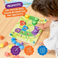 Wooden Color Matching Puzzle for Toddlers 2+ – Montessori Pegboard Button Ga…