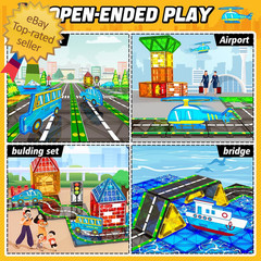Magnetic Tiles City Road Set Kids Toys for 3 Year Old Boys Girls Magnetic Buildi